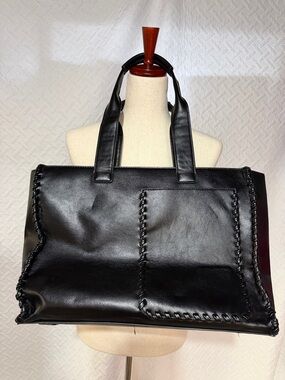 BCBGMaxAzria Black Leather Whipstitch Accent Tote